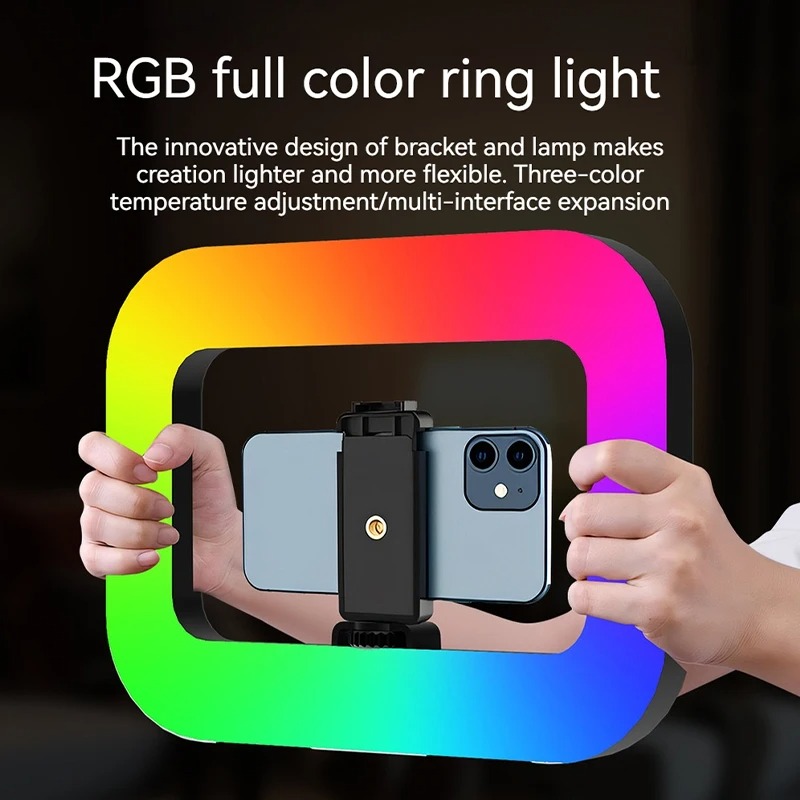 Photography Lighting Handheld - RGBハンドヘルドリングライト、携帯用、スマートフォン用、ライブ配信用、充電式、写真撮影用ライト、卓上セルフィーライト、リングライト