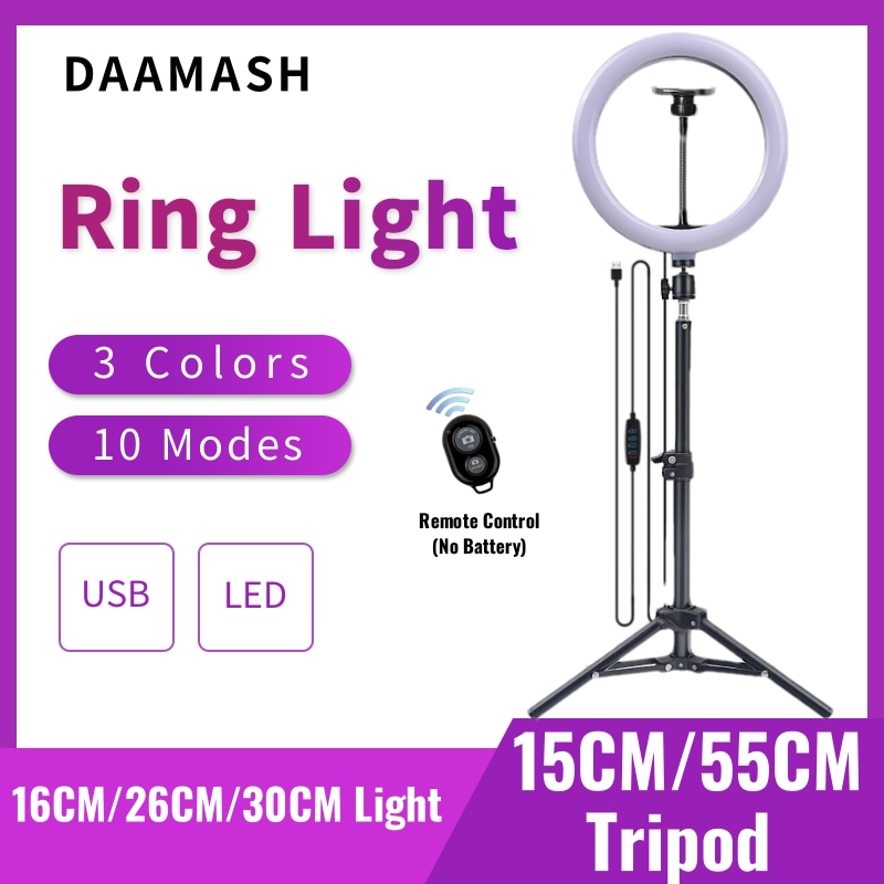 Photography Lighting Description - 16cm/26cm/30cm LEDリングライト、自撮り用、写真撮影用、USB接続、リモコン付き、ビデオ撮影・ライブ配信用、スマートフォン用スタンド＆三脚