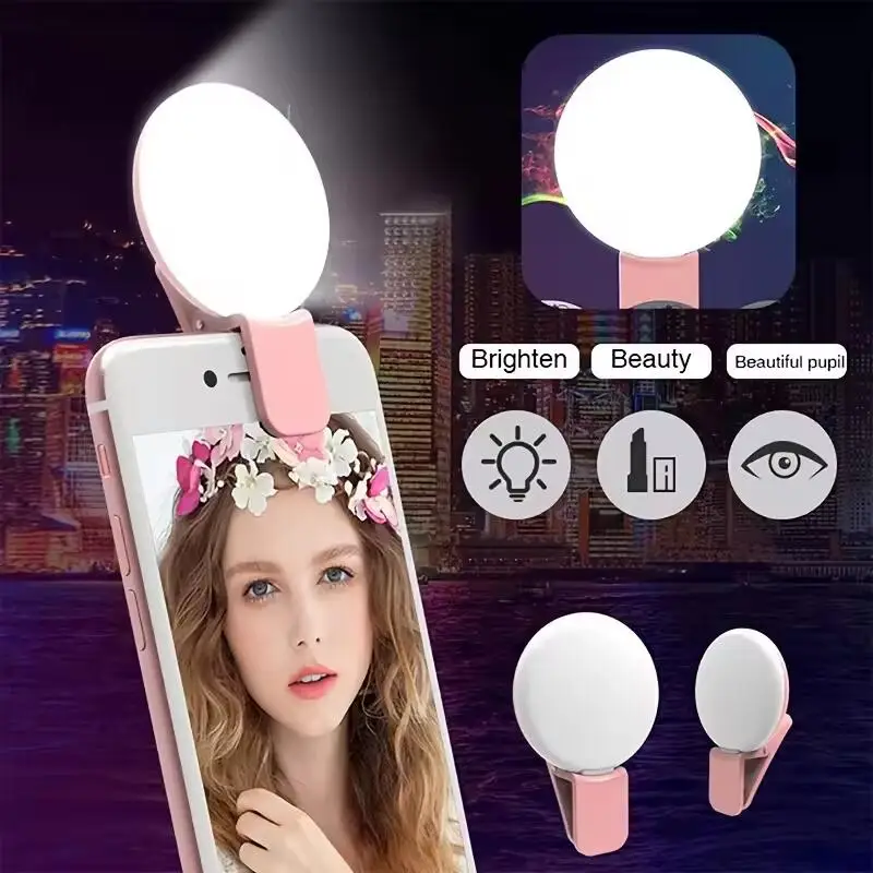 Photography Lighting Game - 携帯用ミニ自撮りリングライト、LEDランプ、USB充電式、写真撮影用クリップリングライト、汎用モバイルフォン用、ライブ動画用、美肌効果ランプ。